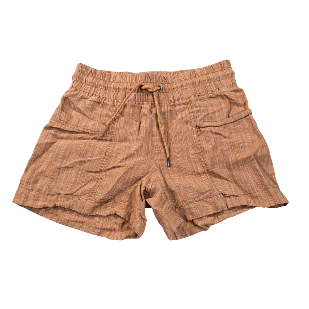 Athleta Cabo Shorts Womens 0 Brown Linen Textured 4" Inseam Pinstripe Drawstring